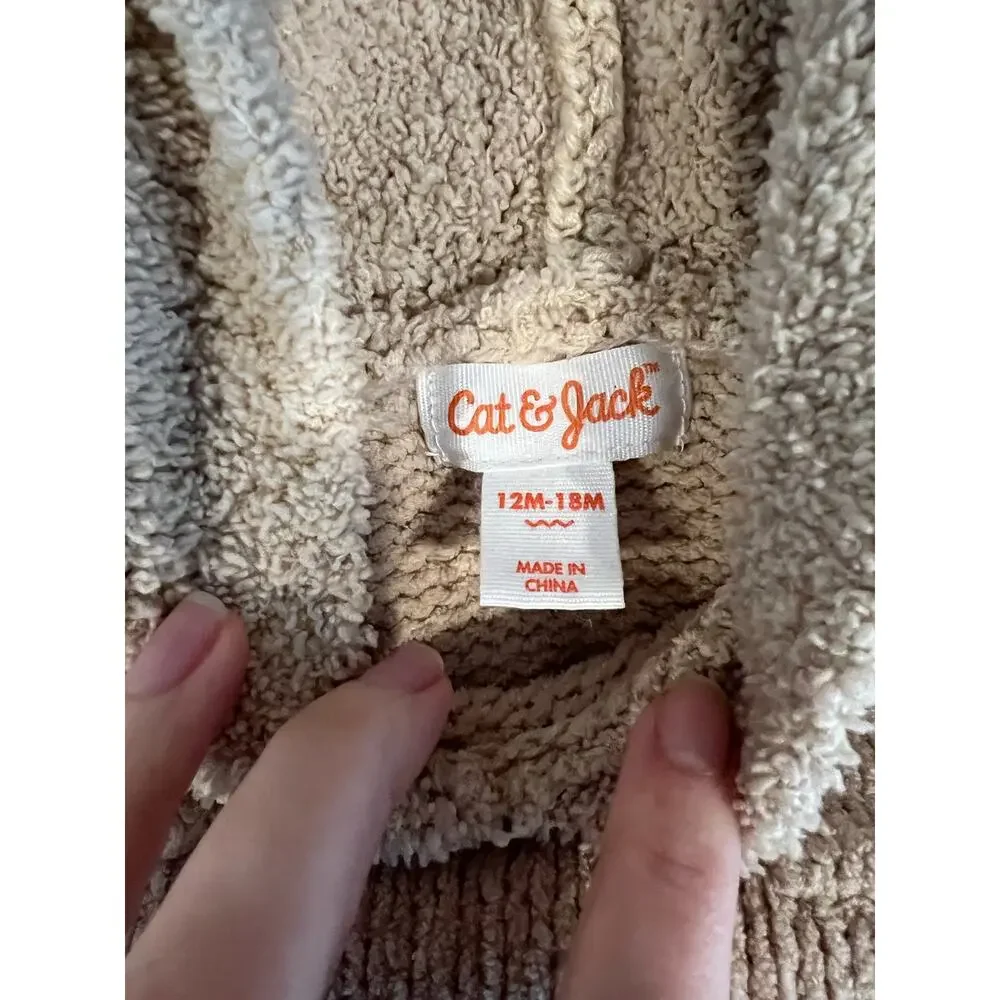 Cat & Jack 12M-18M Toddler Sherpa Long Sleeve Hood Pullover Sweater Bear Cream